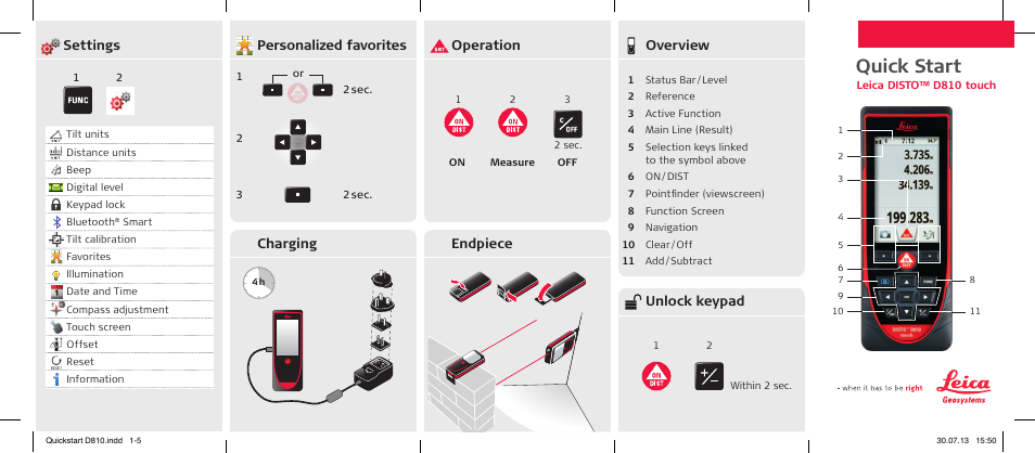 Leica Geosystems Leica DISTO D810 touch - Quickstart User Manual | 2 pages