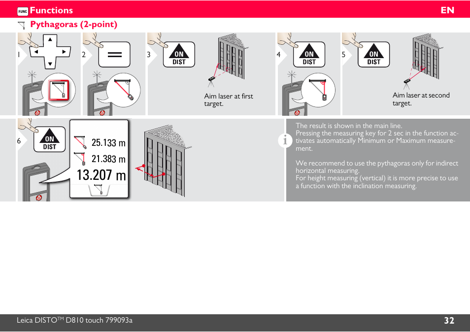 Pythagoras (2-point), 207 m | Leica Geosystems Leica DISTO D810 touch - Manual User Manual | Page 33 / 44