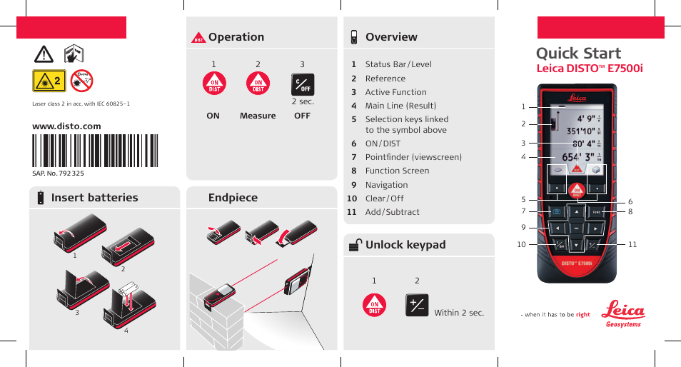 Leica Geosystems Leica DISTO E7500i - Quickstart User Manual | 2 pages