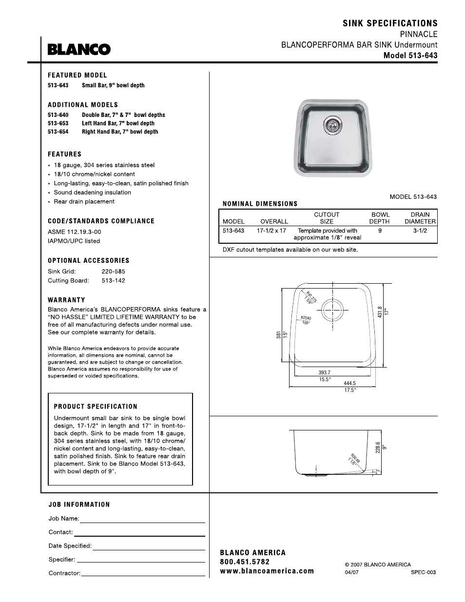 Blanco 513-643 User Manual | 1 page