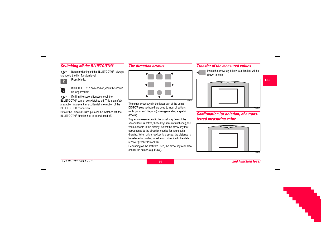 Switching off the bluetooth, The direction arrows, Transfer of the measured values | Leica Geosystems Leica DISTO plus - Manual User Manual | Page 12 / 16