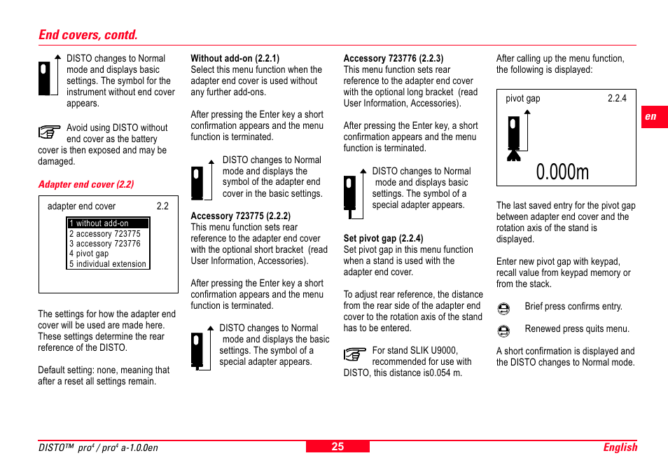 Adapter end cover (2.2), 000m, End covers, contd | Leica Geosystems Leica DISTO Pro User Manual | Page 23 / 60