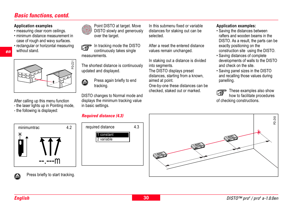 Required distance (4.3), Basic functions, contd | Leica Geosystems Leica DISTO Pro User Manual | Page 28 / 60
