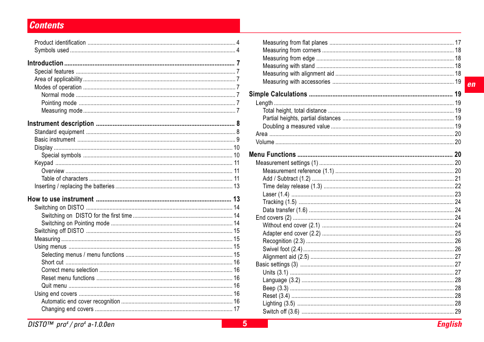 Leica Geosystems Leica DISTO Pro User Manual | Page 3 / 60