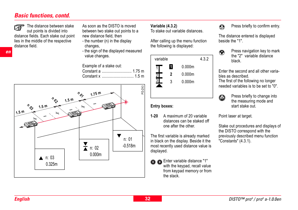 Basic functions, contd | Leica Geosystems Leica DISTO Pro User Manual | Page 30 / 60
