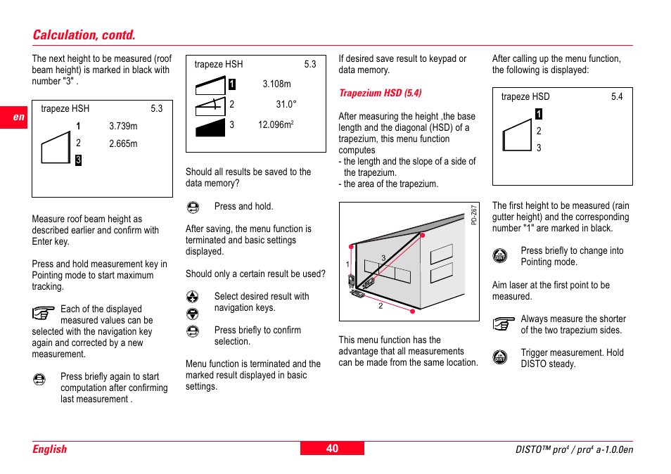 Trapezium hsd (5.4), Calculation, contd | Leica Geosystems Leica DISTO Pro User Manual | Page 38 / 60