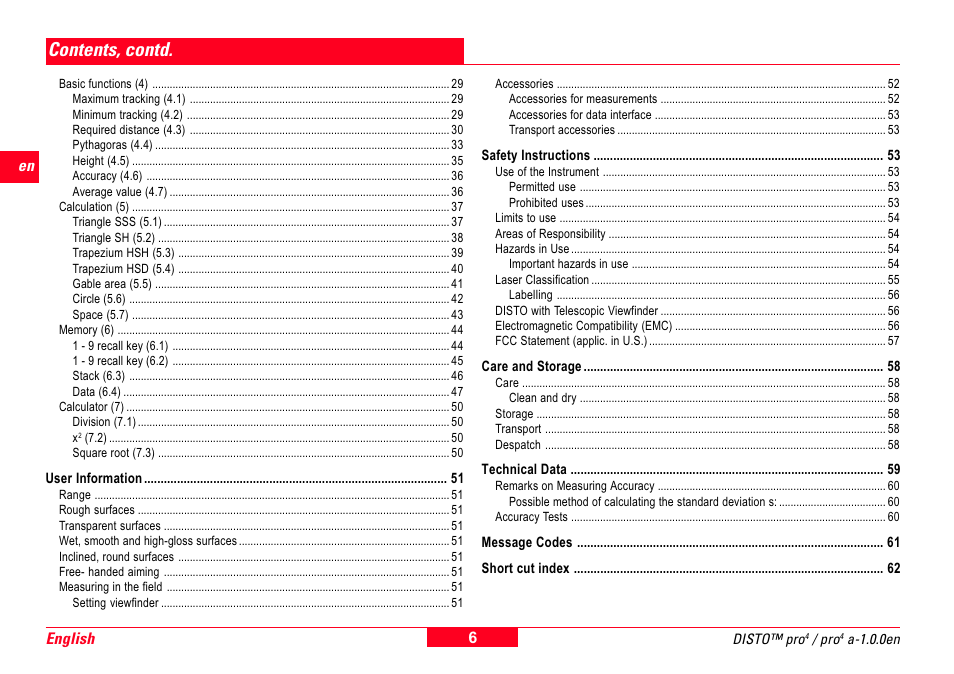 Contents, contd, English en | Leica Geosystems Leica DISTO Pro User Manual | Page 4 / 60