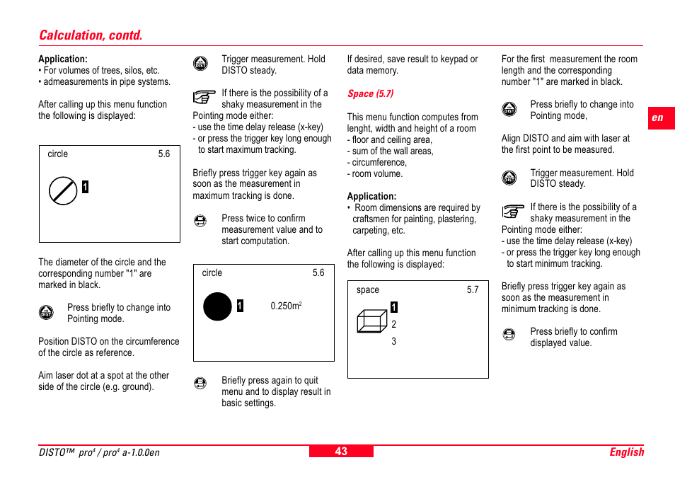Space (5.7), Calculation, contd | Leica Geosystems Leica DISTO Pro User Manual | Page 41 / 60