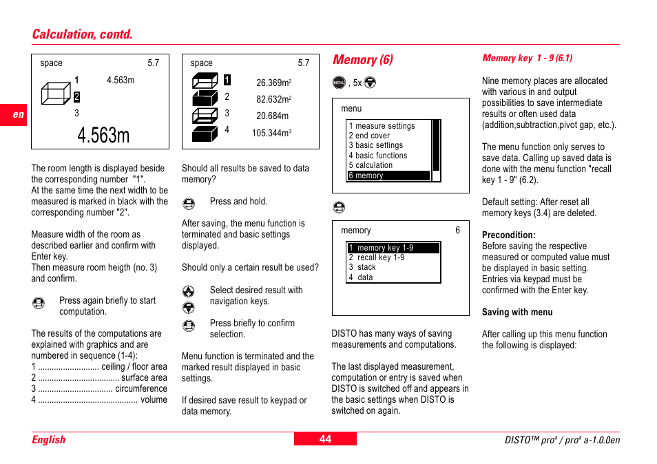 Memory (6), 1 - 9 recall key (6.1), 563m | Leica Geosystems Leica DISTO Pro User Manual | Page 42 / 60