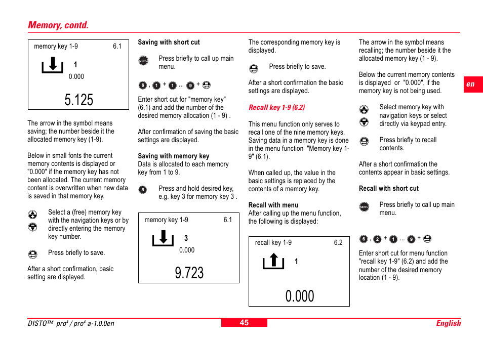1 - 9 recall key (6.2) | Leica Geosystems Leica DISTO Pro User Manual | Page 43 / 60