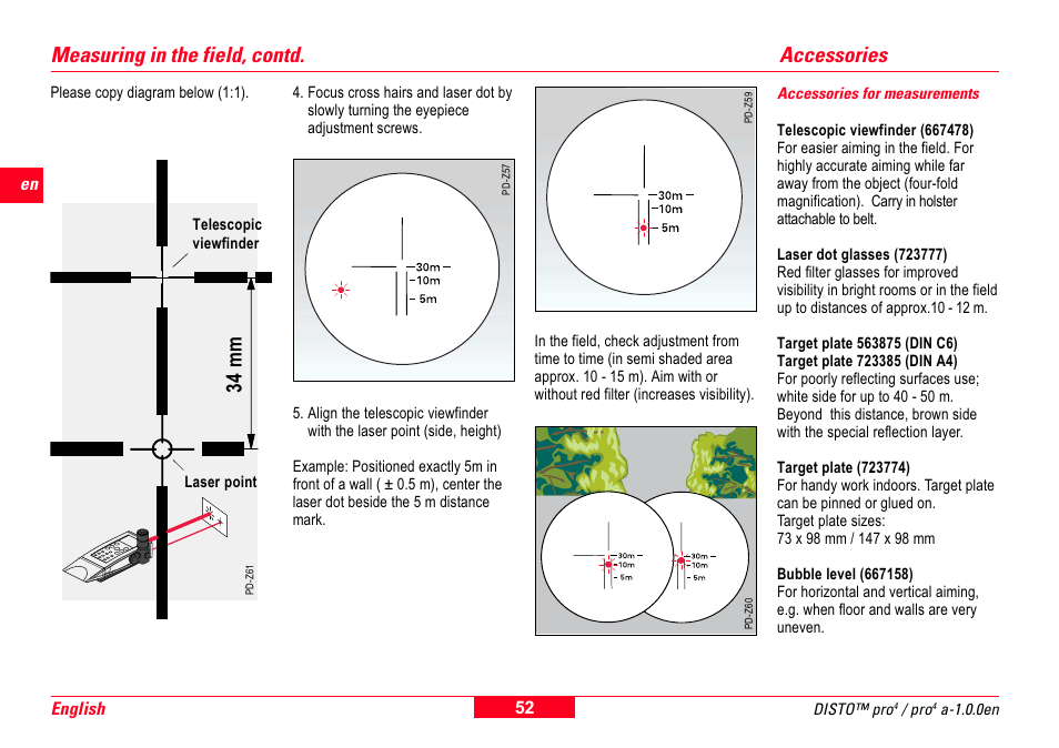 Accessories, Accessories for measurements, 34 m m | Measuring in the field, contd | Leica Geosystems Leica DISTO Pro User Manual | Page 50 / 60