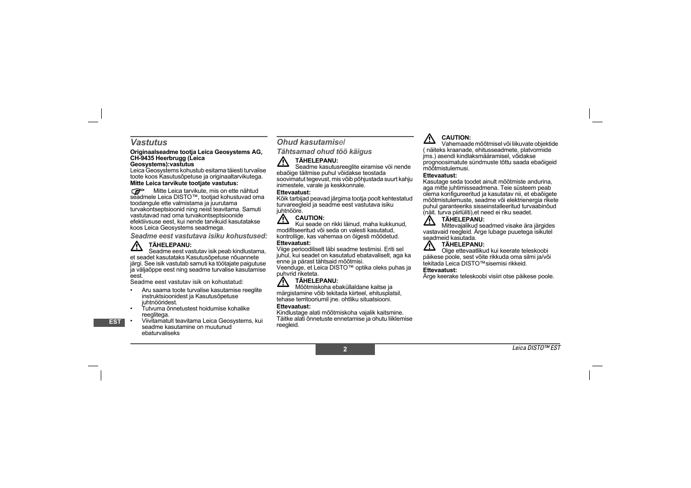 Vastutus | Leica Geosystems Leica DISTO - Safety Instructions User Manual | Page 101 / 119