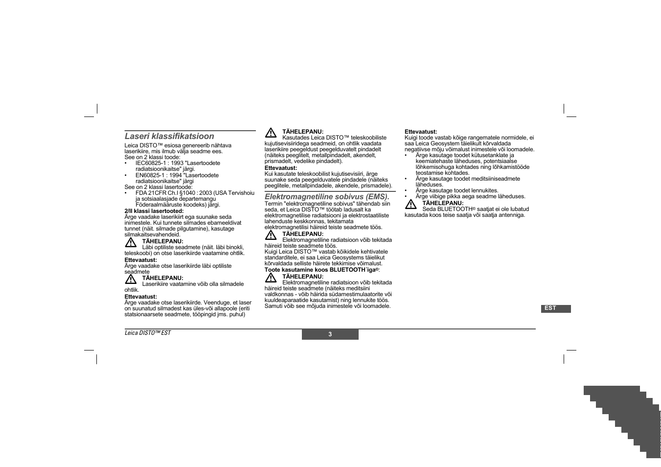 Laseri klassifikatsioon | Leica Geosystems Leica DISTO - Safety Instructions User Manual | Page 102 / 119