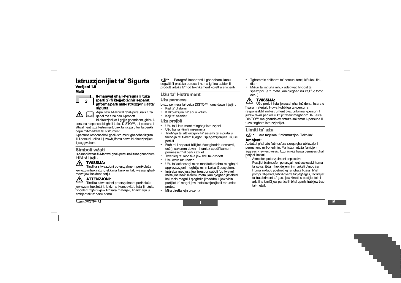 Istruzzjonijiet ta' sigurta | Leica Geosystems Leica DISTO - Safety Instructions User Manual | Page 112 / 119