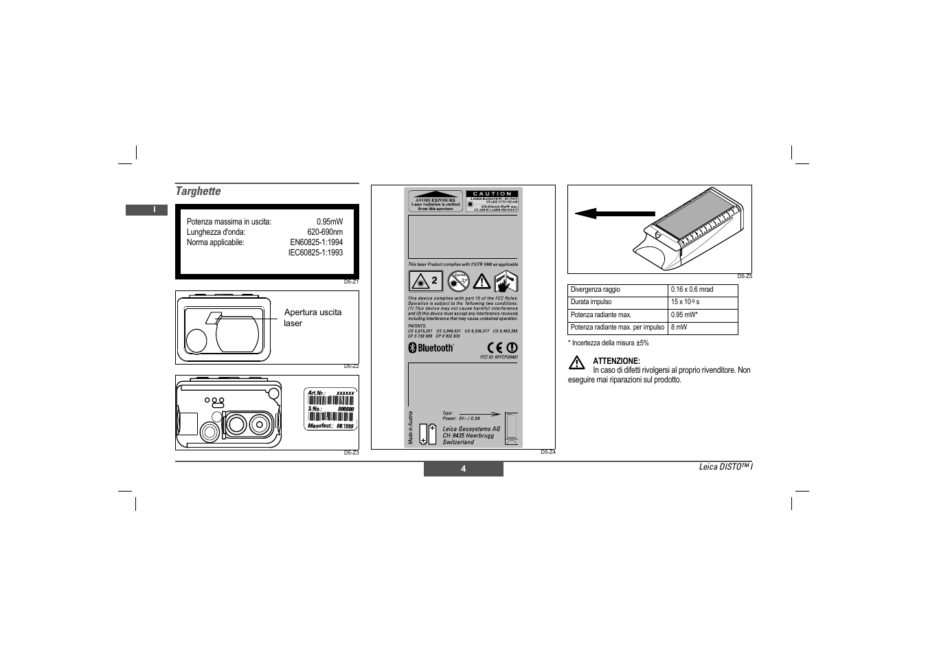Targhette | Leica Geosystems Leica DISTO - Safety Instructions User Manual | Page 21 / 119