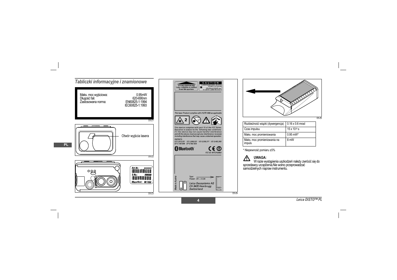 Tabliczki informacyjne i znamionowe | Leica Geosystems Leica DISTO - Safety Instructions User Manual | Page 71 / 119