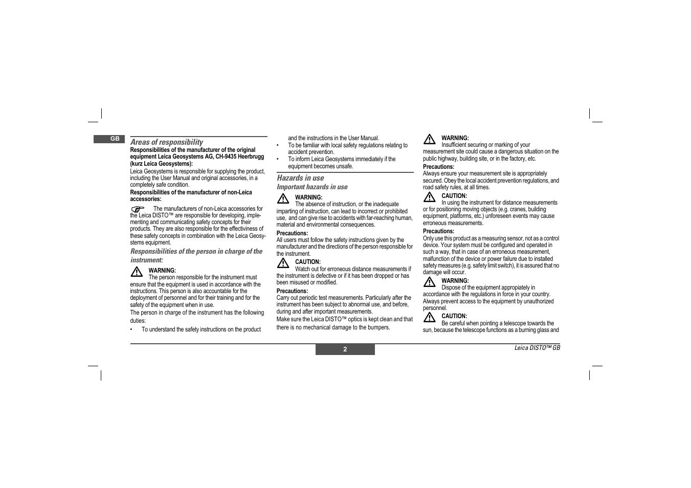 Leica Geosystems Leica DISTO - Safety Instructions User Manual | Page 9 / 119