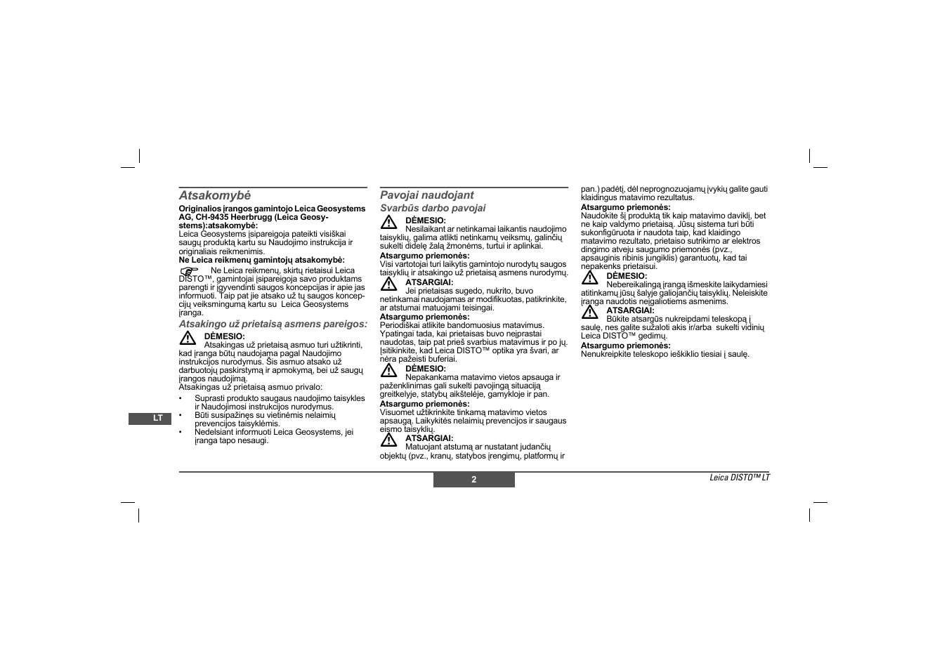 Atsakomybė | Leica Geosystems Leica DISTO - Safety Instructions User Manual | Page 93 / 119