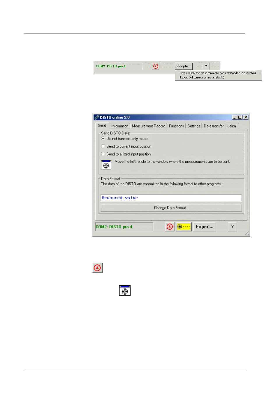 Operation and possibilities in the expert mode, The page "send | Leica Geosystems Leica DISTO - online program manual User Manual | Page 12 / 37