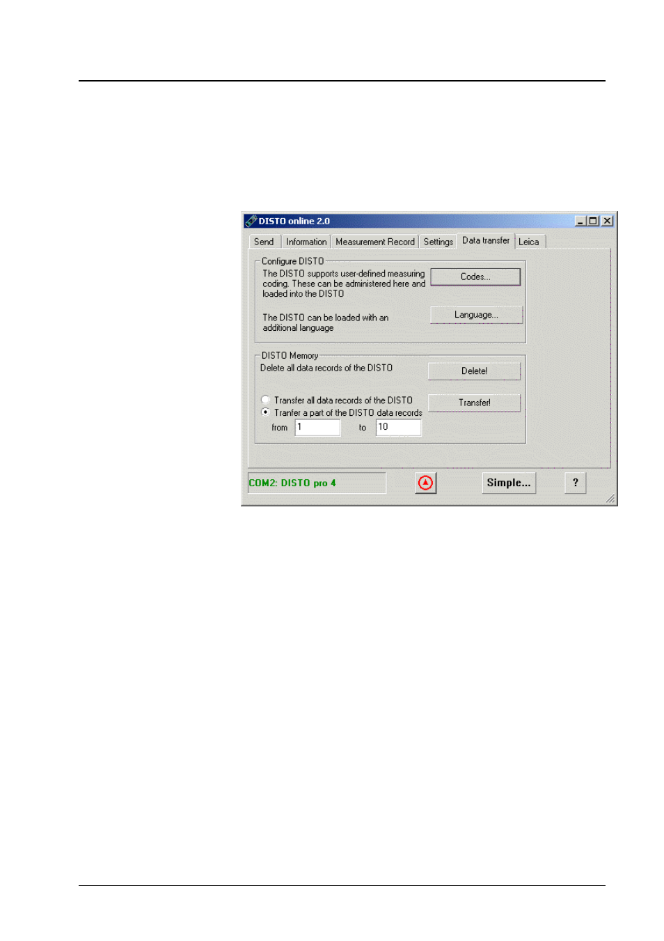 Download a new language into the disto, Pages depending by disto type, The page "data transfer | Leica Geosystems Leica DISTO - online program manual User Manual | Page 15 / 37