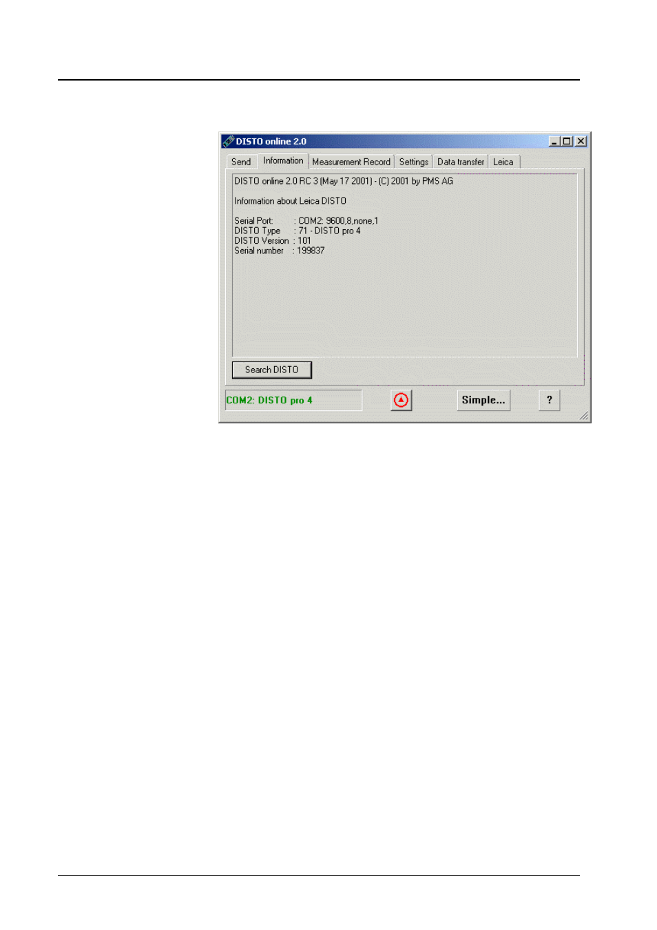 The page "information" in the simple mode | Leica Geosystems Leica DISTO - online program manual User Manual | Page 22 / 37