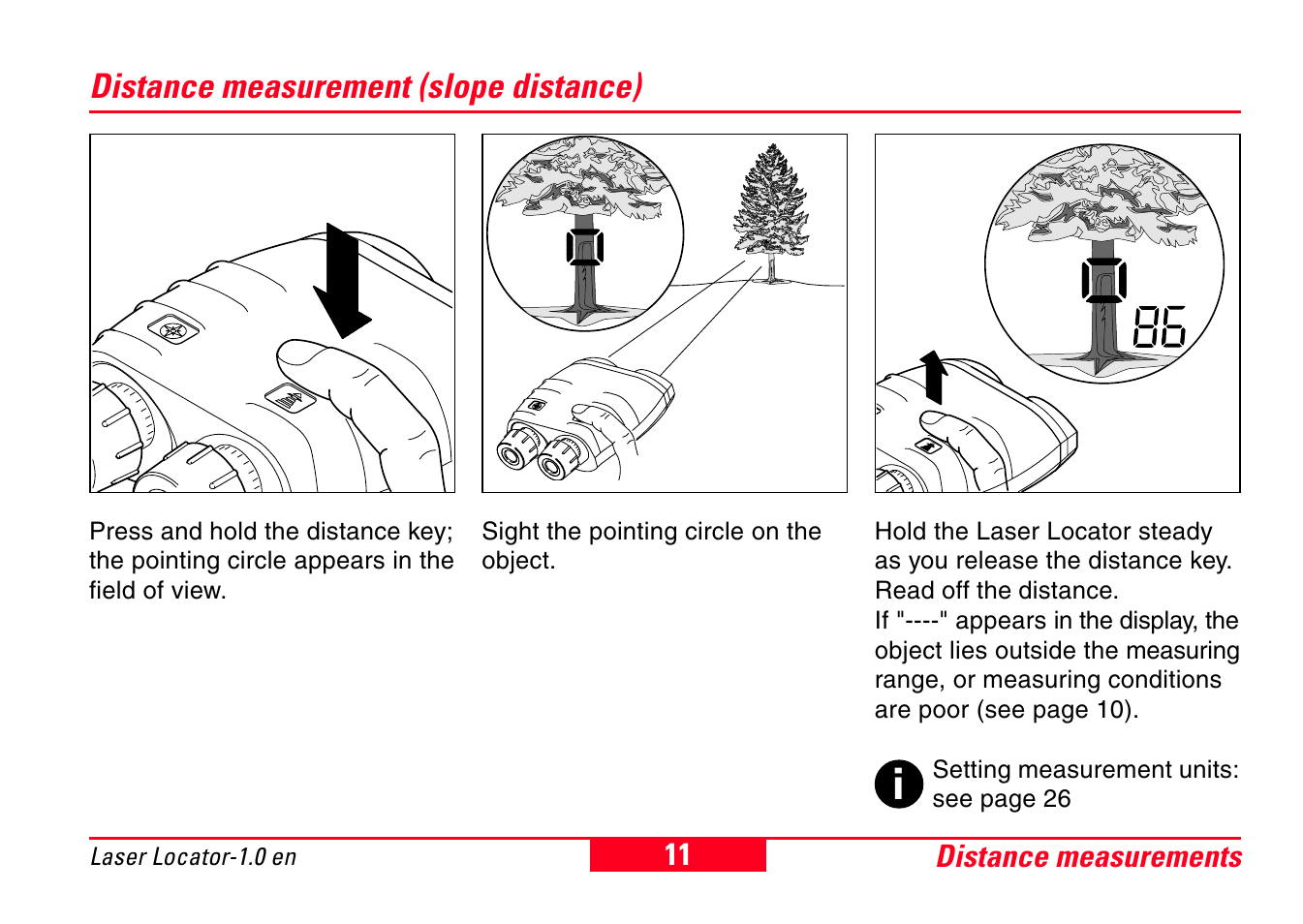 Distance measurement (slope distance) | Leica Geosystems Laser Locator User Manual | Page 11 / 46