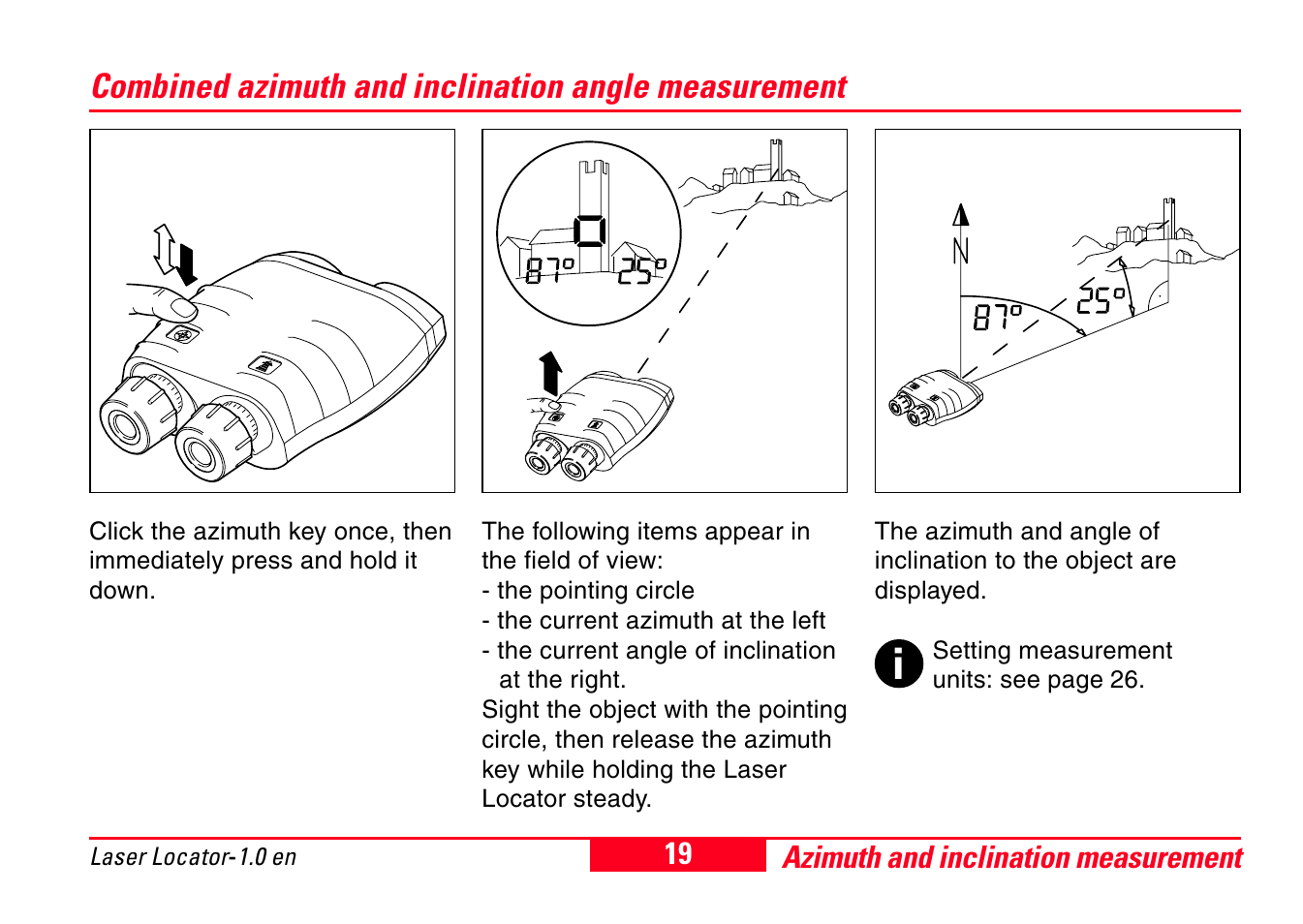 Combined azimuth and inclination angle measurement | Leica Geosystems Laser Locator User Manual | Page 19 / 46