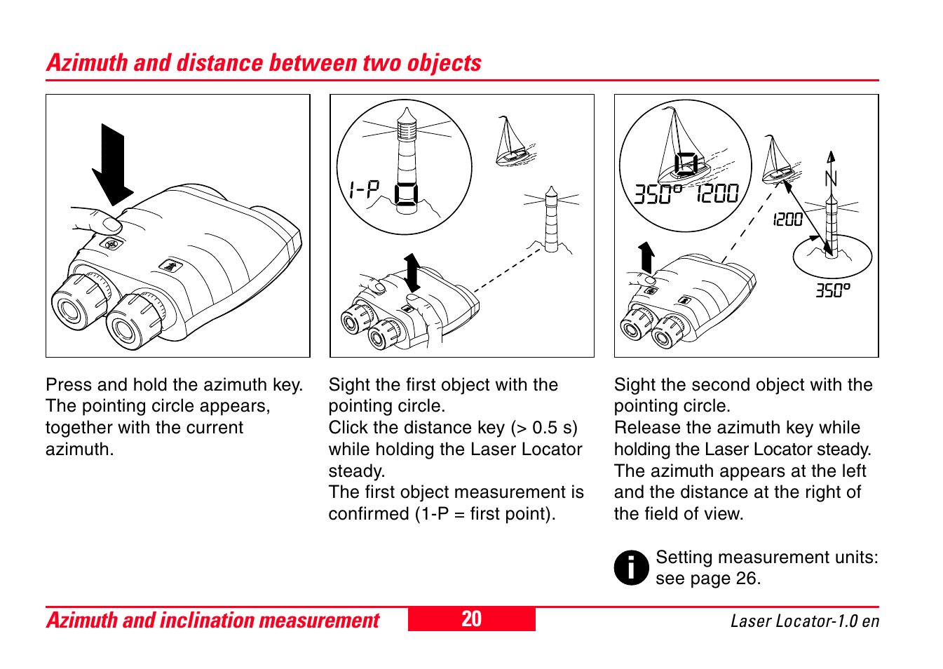 Azimuth and distance between two objects | Leica Geosystems Laser Locator User Manual | Page 20 / 46
