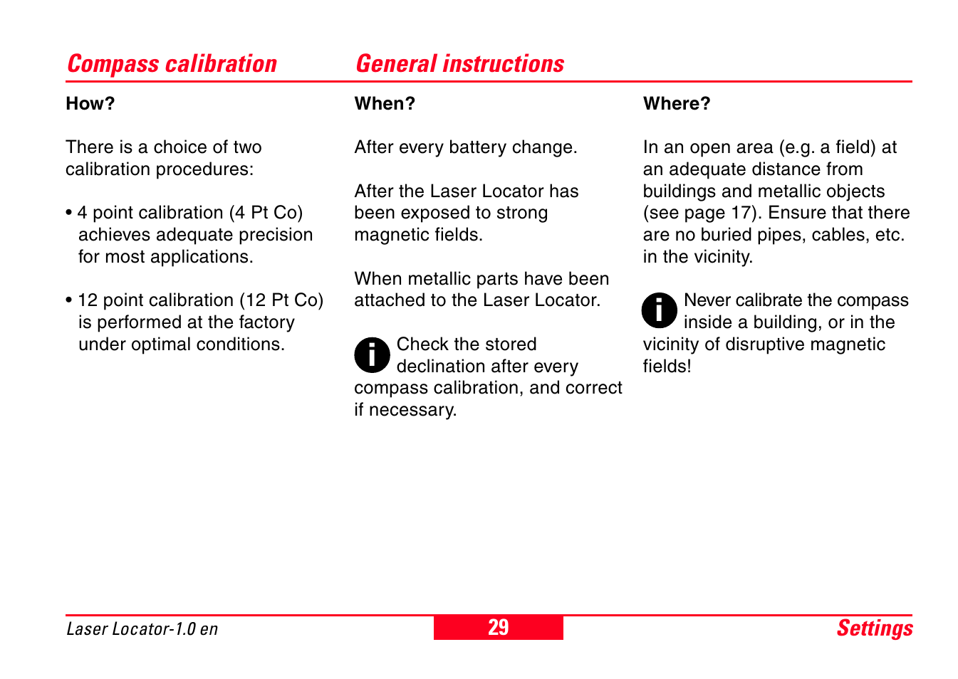 Compass calibration general instructions | Leica Geosystems Laser Locator User Manual | Page 29 / 46