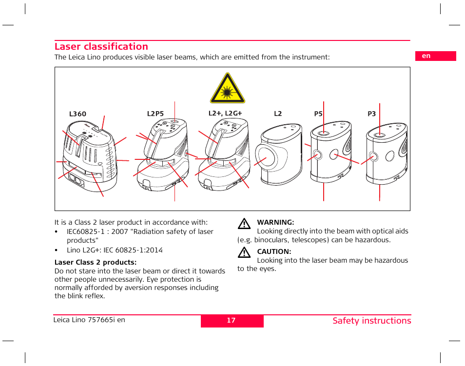 Laser classification | Leica Geosystems Leica Line and Dot Lasers User Manual | Page 18 / 21