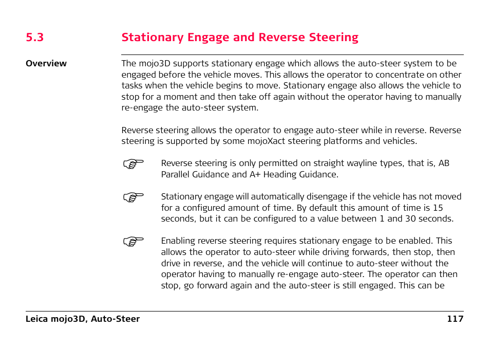 3 stationary engage and reverse steering, Stationary engage and reverse steering | Leica Geosystems Leica mojo3D - User Manual User Manual | Page 117 / 378