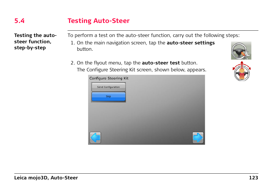 4 testing auto-steer, Testing auto-steer | Leica Geosystems Leica mojo3D - User Manual User Manual | Page 123 / 378