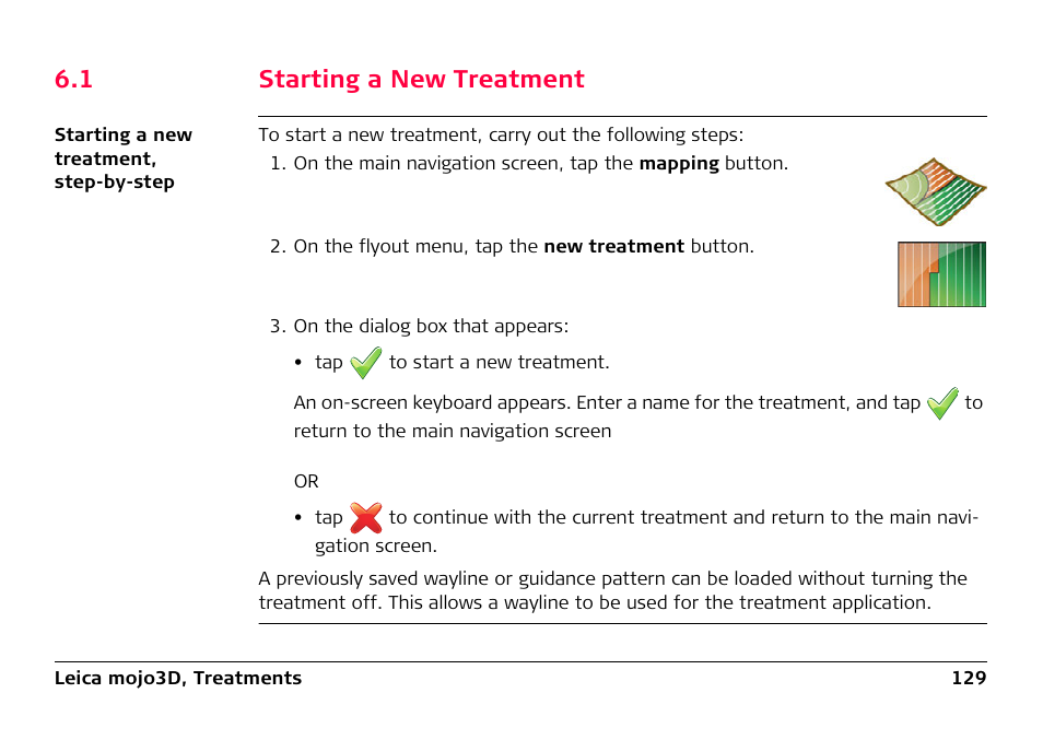 1 starting a new treatment, Starting a new treatment | Leica Geosystems Leica mojo3D - User Manual User Manual | Page 129 / 378