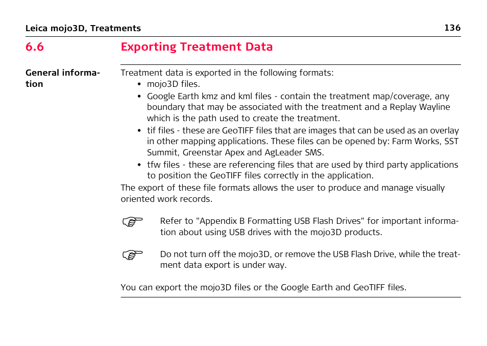 6 exporting treatment data, Exporting treatment data | Leica Geosystems Leica mojo3D - User Manual User Manual | Page 136 / 378