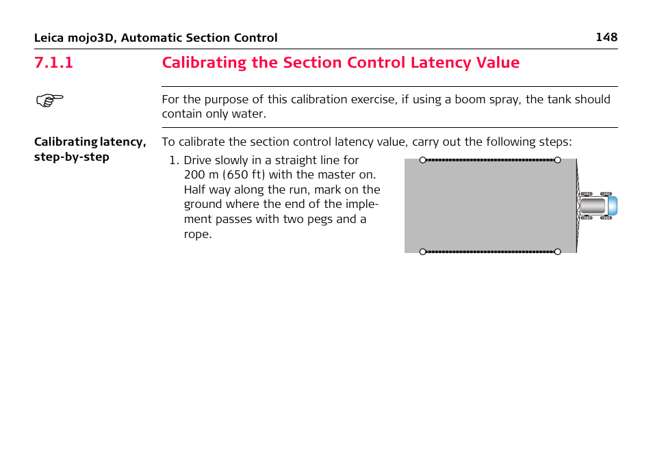1 calibrating the section control latency value, Calibrating the section control latency value | Leica Geosystems Leica mojo3D - User Manual User Manual | Page 148 / 378