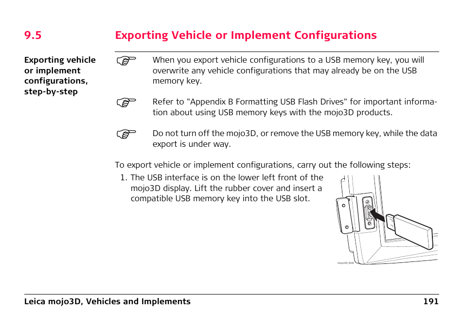 5 exporting vehicle or implement configurations, Exporting vehicle or implement configurations | Leica Geosystems Leica mojo3D - User Manual User Manual | Page 191 / 378