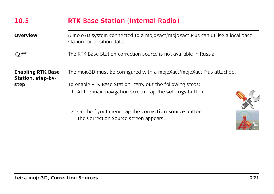 5 rtk base station (internal radio) | Leica Geosystems Leica mojo3D - User Manual User Manual | Page 221 / 378