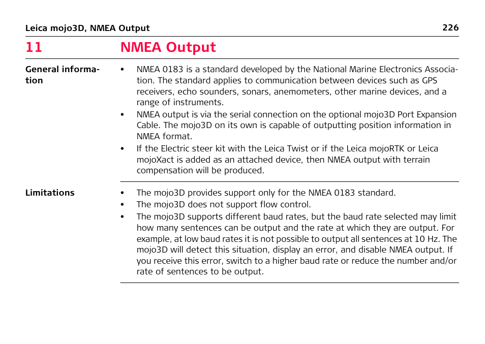 11 nmea output | Leica Geosystems Leica mojo3D - User Manual User Manual | Page 226 / 378