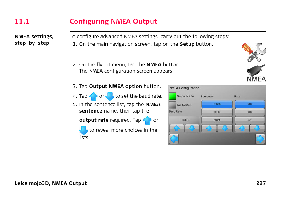 1 configuring nmea output | Leica Geosystems Leica mojo3D - User Manual User Manual | Page 227 / 378