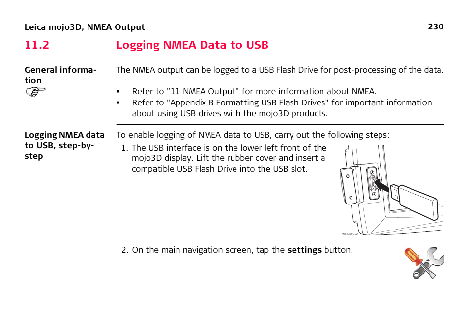 2 logging nmea data to usb | Leica Geosystems Leica mojo3D - User Manual User Manual | Page 230 / 378