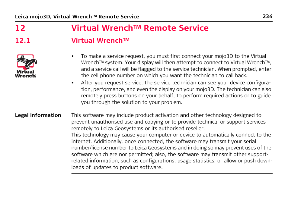 12 virtual wrench™ remote service, 1 virtual wrench | Leica Geosystems Leica mojo3D - User Manual User Manual | Page 234 / 378