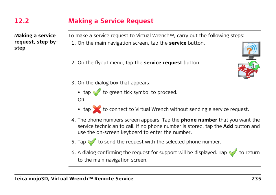 2 making a service request | Leica Geosystems Leica mojo3D - User Manual User Manual | Page 235 / 378