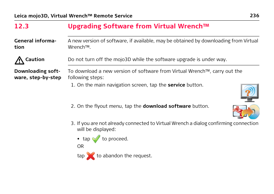 3 upgrading software from virtual wrench | Leica Geosystems Leica mojo3D - User Manual User Manual | Page 236 / 378