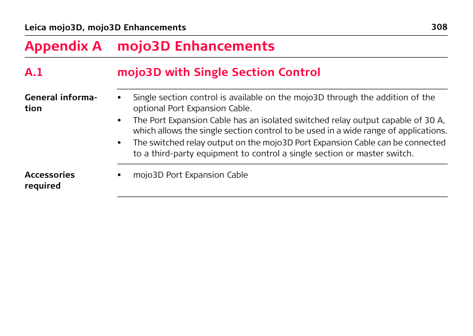 Appendix a mojo3d enhancements, A.1 mojo3d with single section control, Appendix a | Mojo3d enhancements, Mojo3d with single section control | Leica Geosystems Leica mojo3D - User Manual User Manual | Page 308 / 378