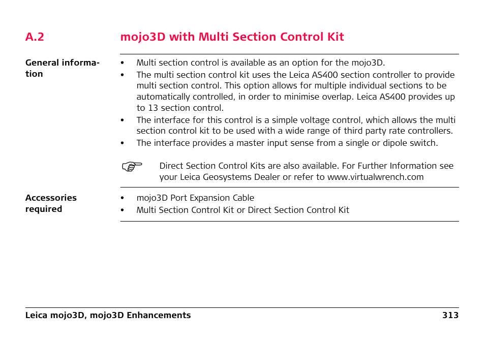 A.2 mojo3d with multi section control kit, Mojo3d with multi section control kit | Leica Geosystems Leica mojo3D - User Manual User Manual | Page 313 / 378