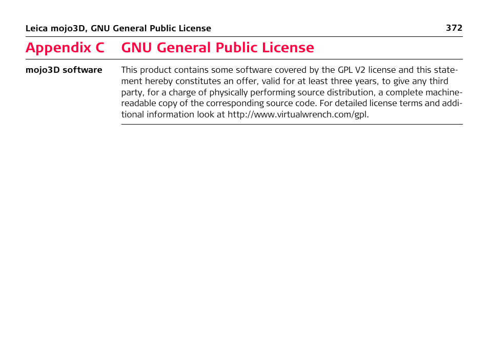 Appendix c gnu general public license, Appendix c, Gnu general public license | Leica Geosystems Leica mojo3D - User Manual User Manual | Page 372 / 378