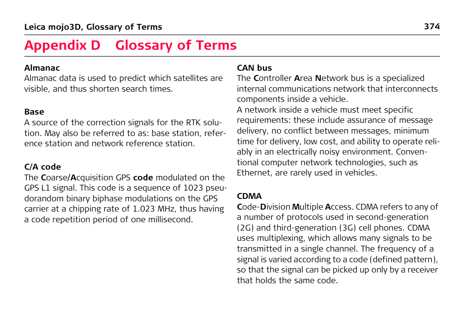 Appendix d glossary of terms, Appendix d, Glossary of terms | Leica Geosystems Leica mojo3D - User Manual User Manual | Page 374 / 378