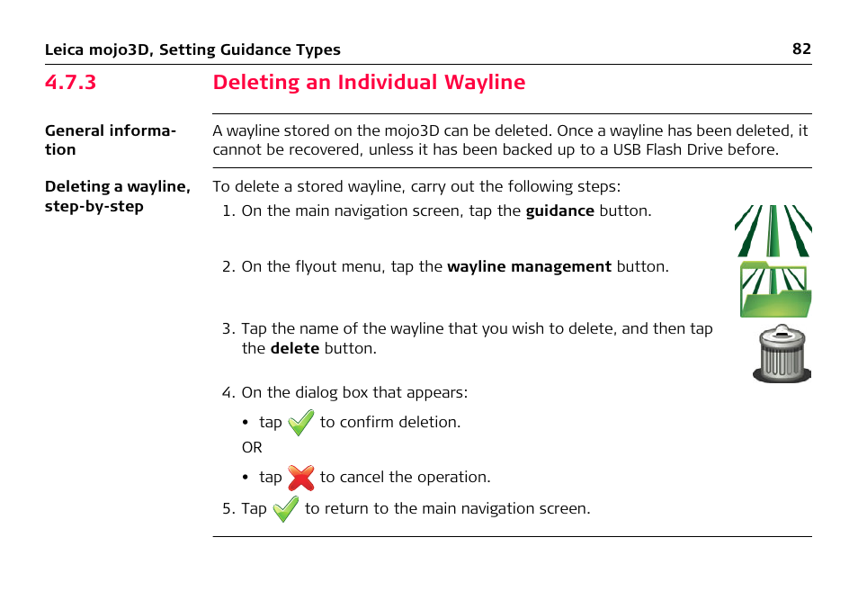 3 deleting an individual wayline, Deleting an individual wayline | Leica Geosystems Leica mojo3D - User Manual User Manual | Page 82 / 378