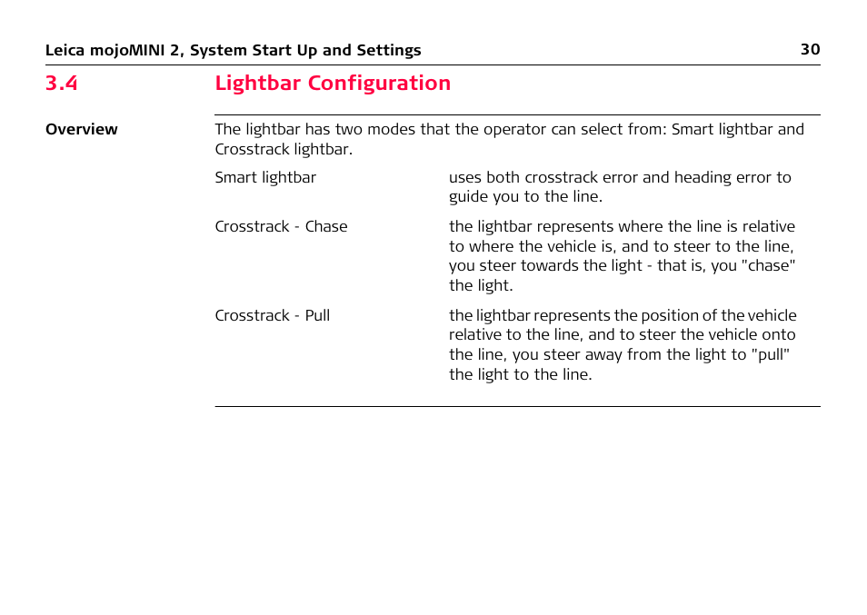 4 lightbar configuration, Lightbar configuration | Leica Geosystems Leica mojoMINI 2 - User Manual User Manual | Page 30 / 94