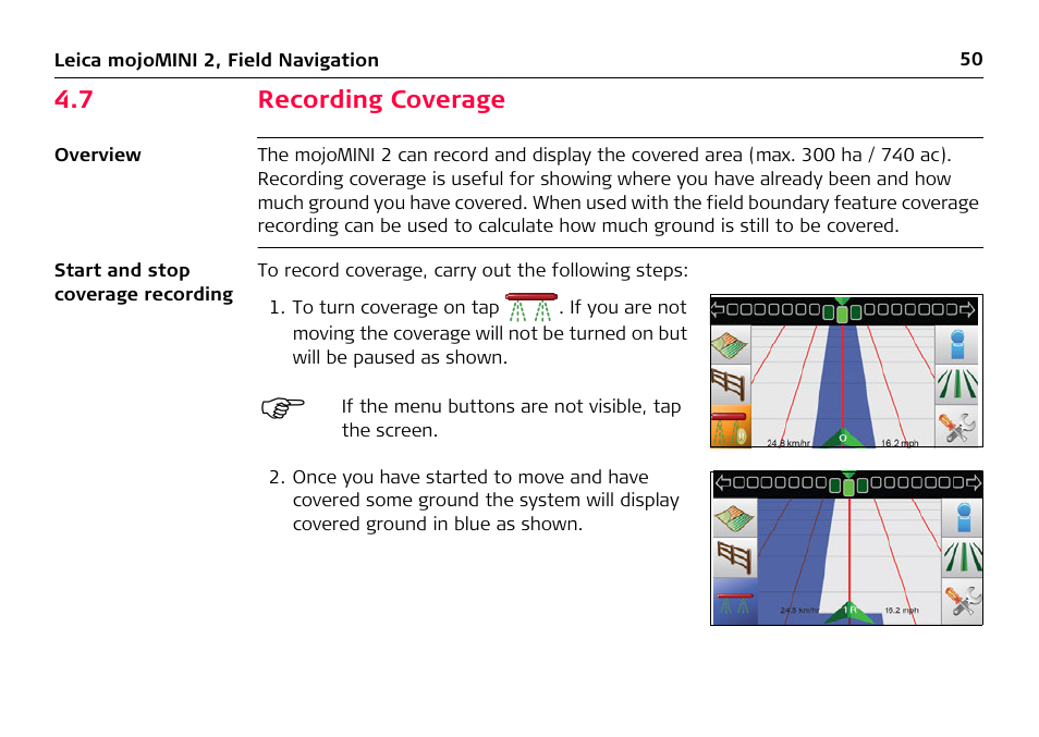 7 recording coverage, Recording coverage | Leica Geosystems Leica mojoMINI 2 - User Manual User Manual | Page 50 / 94